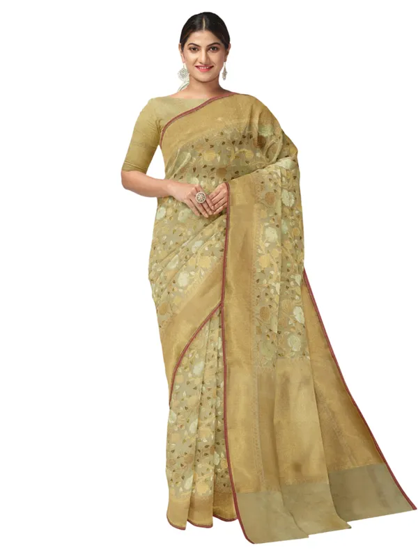 Beige_Cotton_Blend_Banarasi_Sarees_For_Women