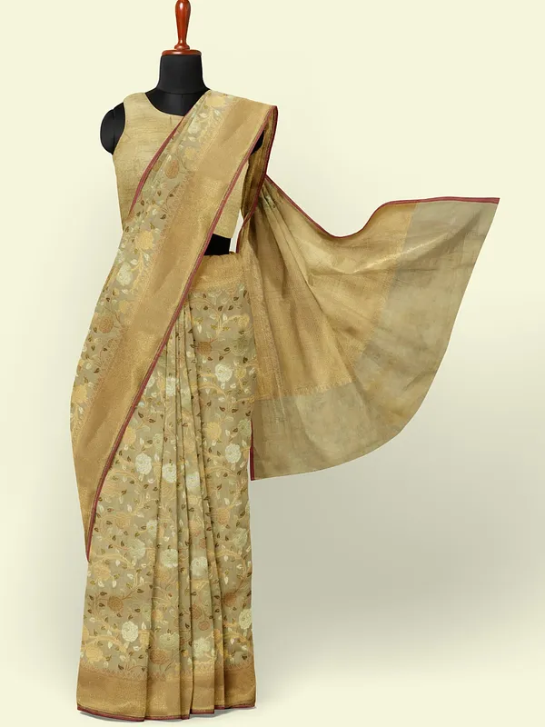 Beige_Cotton_Blend_Banarasi_Sarees_For_Women