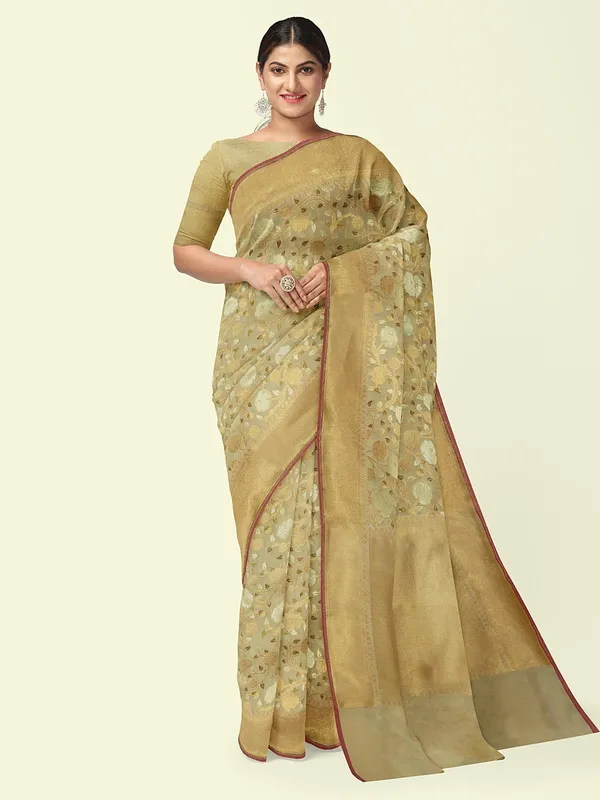 Beige_Cotton_Blend_Banarasi_Sarees_For_Women