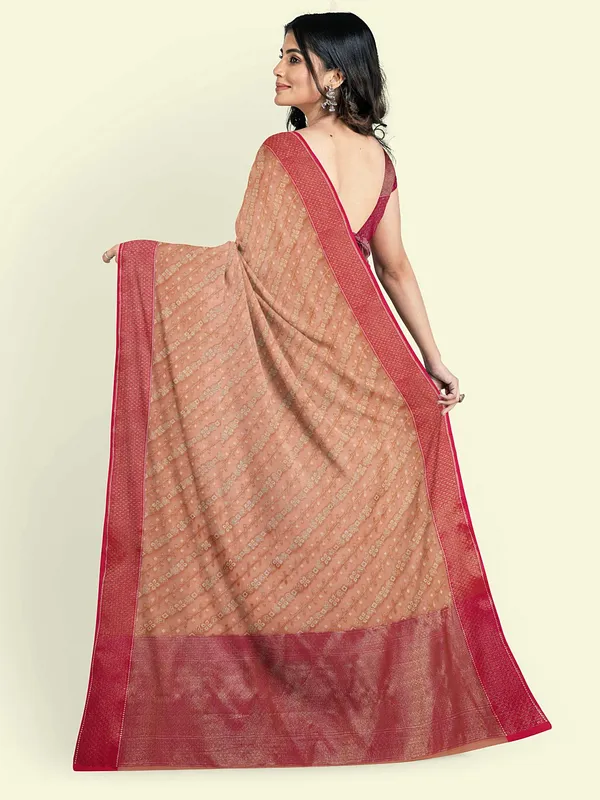 Peach_Cotton_Blend_Banarasi_Sarees_For_Women