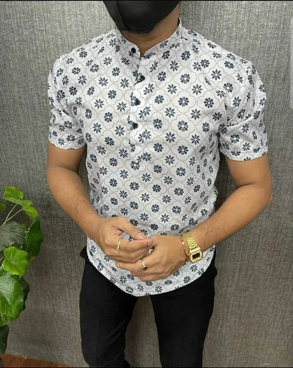White_&_Blue_Color_Printed_Kurta_Shirt