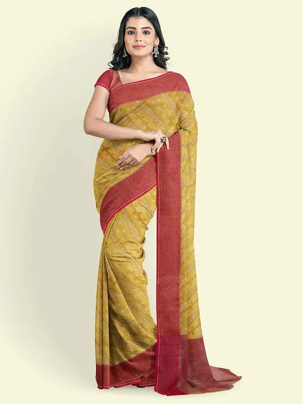 Yellow_Cotton_Blend_Banarasi_Sarees_For_Women