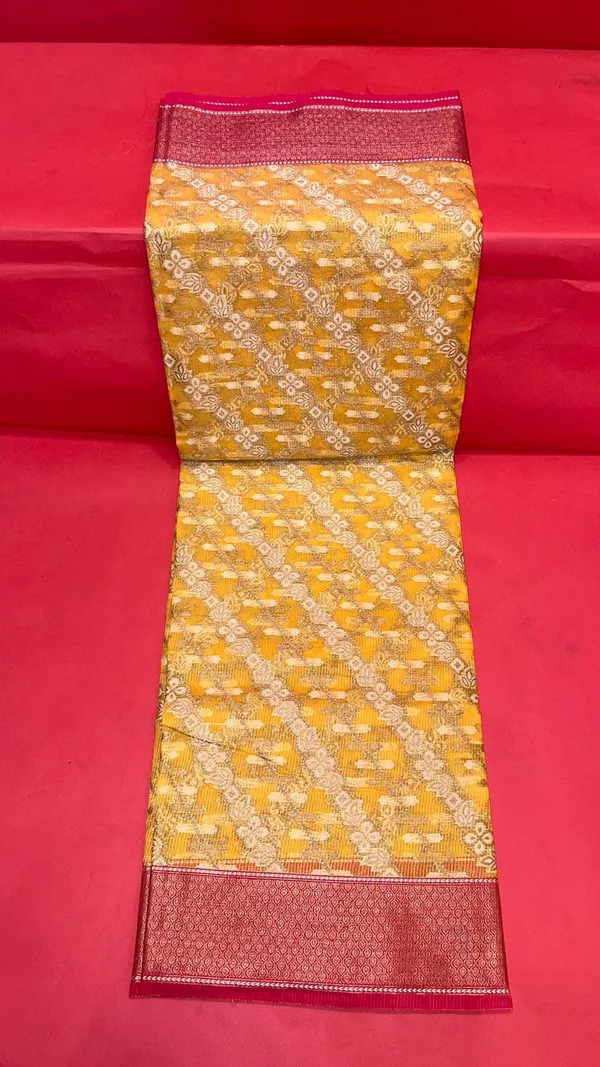 Yellow_Cotton_Blend_Banarasi_Sarees_For_Women