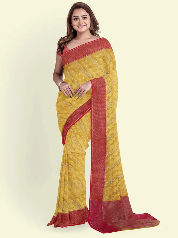 Yellow_Cotton_Blend_Banarasi_Sarees_For_Women