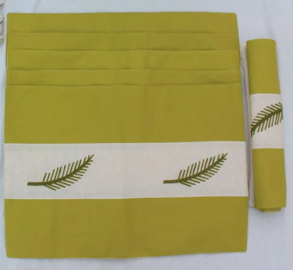 Pack_of_6_Piece_Cotton_Green_Adornado_leaf_embroidery_Collection_Place_Mat_For_Dining_Room_and_Living_Room