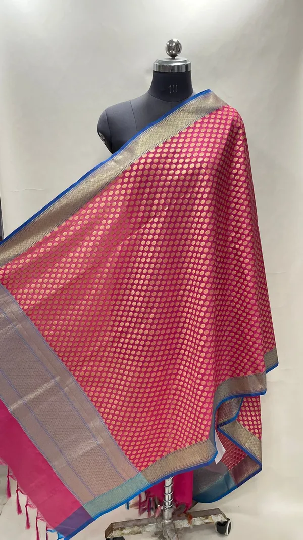 Humairah_Presents_Pink_Semi_Katan_Silk_Alfi_Zari_Booti_With_Contrast_Blue_Zari_Border_Banarasi_Dupatta