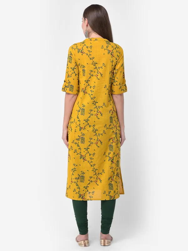 Mustard_Yellow_Cotton_Floral_Printed_A-line_Kurta
