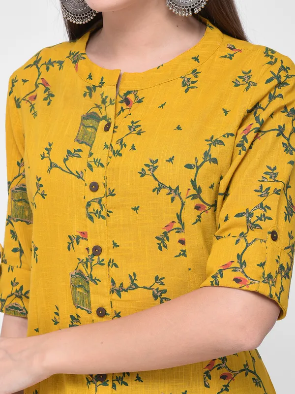 Mustard_Yellow_Cotton_Floral_Printed_A-line_Kurta