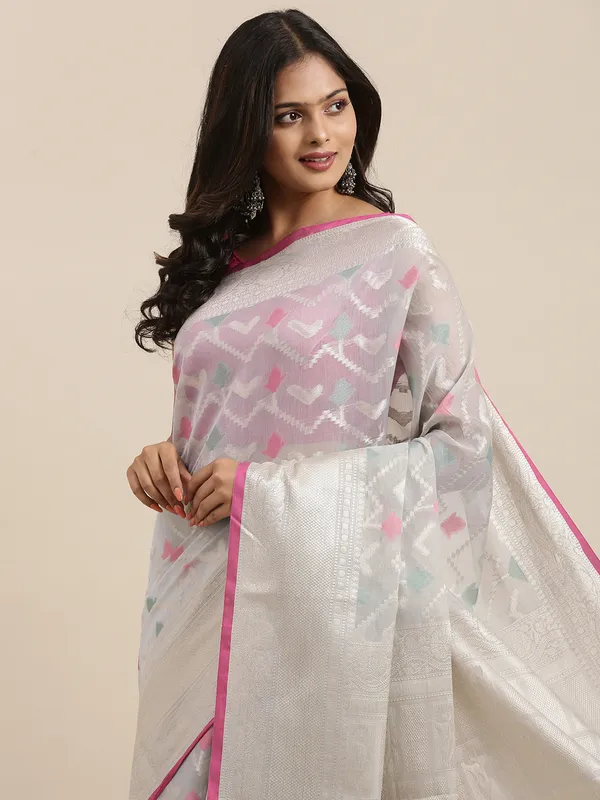 Grey_Masrise_Cotton/Cotton_Banarasi_Sarees_For_Women