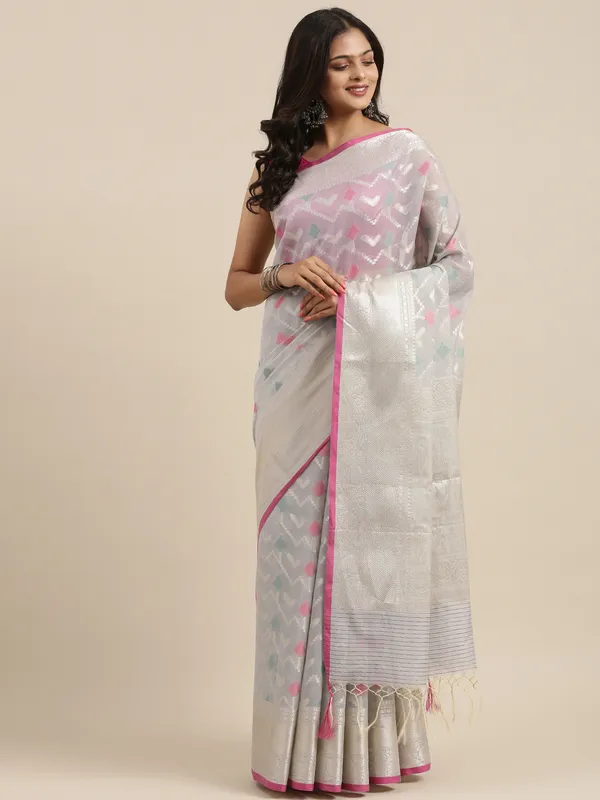 Grey_Masrise_Cotton/Cotton_Banarasi_Sarees_For_Women
