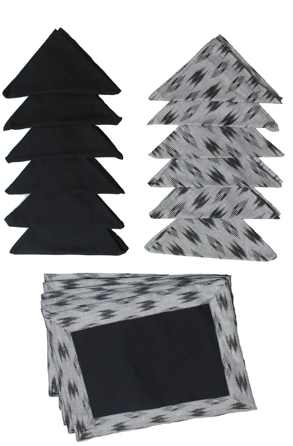 Pack_of_18_Piece_Cotton_Black_Pochampaaly_Weave_Ikat_Printed_Collection_Place_Mat_With_Napkin_For_Dining_Room_and_Living_Room