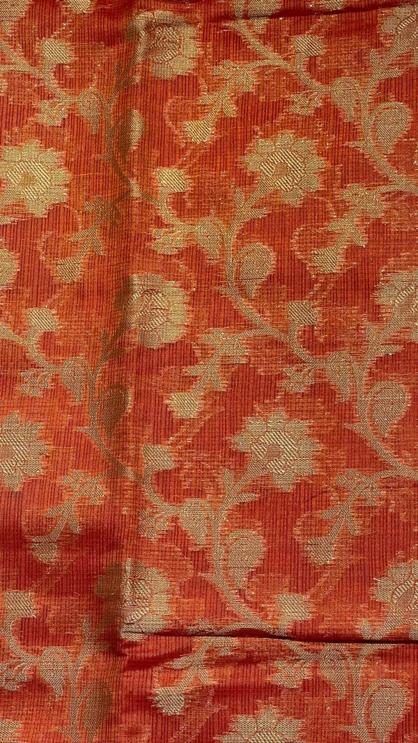 Humairah_Presents_Orange_Tissue_Golden_Floral_Zari_Jaal_with_Checkered_Pallu_and_Orange_Blouse
