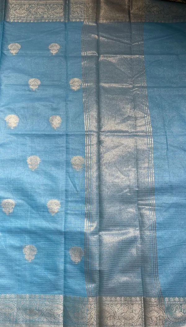 Humairah_Presents_Sky_Blue_Cotton_Masrise_Floral_Silver_Zari_Booti_with_Self_Silver_Zari_Border_and_Sky_Blue_Blouse