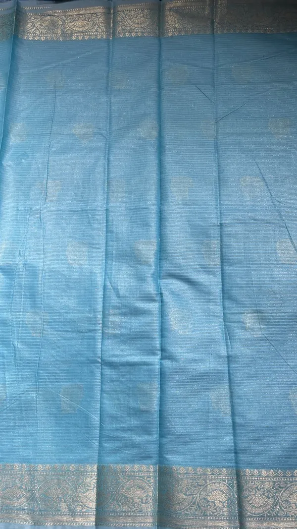 Humairah_Presents_Sky_Blue_Cotton_Masrise_Floral_Silver_Zari_Booti_with_Self_Silver_Zari_Border_and_Sky_Blue_Blouse