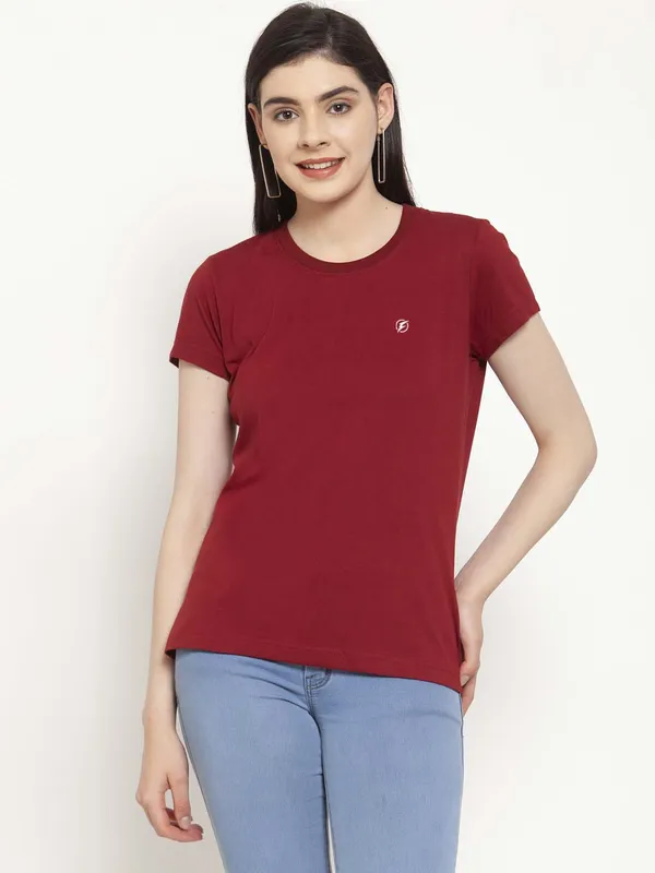 Pack_of_2_Yellow_&_Maroon_Cotton_Round_Neck_Short_Sleeves_T-Shirt_For_Women