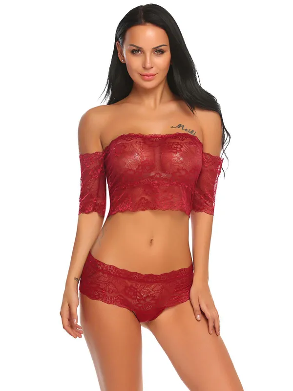 Red_Off_Shoulder_Lingerie_Set_For_Women