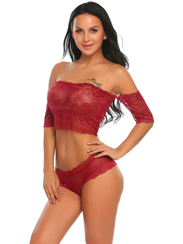 Red_Off_Shoulder_Lingerie_Set_For_Women