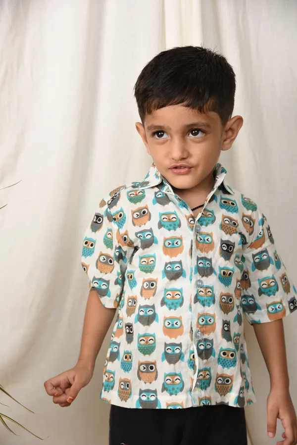 White_Cotton_Shirt_For_Boys_|_Owl_Printed