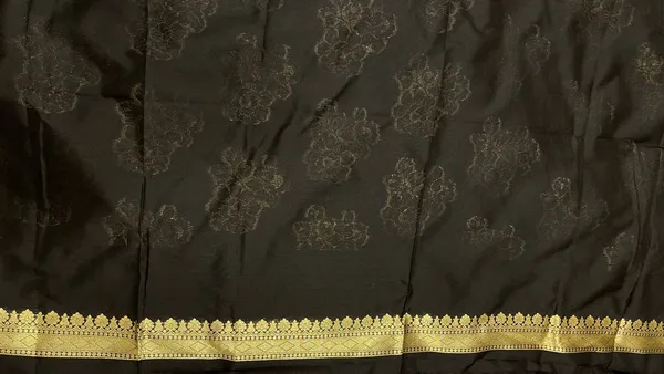 Humairah_Presents_Black_Katan_Silk_Golden_Zari_Floral_Tilfi_Boota_with_Banarasi_Zari_Border_and_Black_Blouse