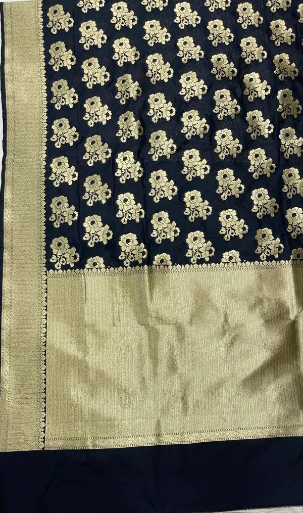 Humairah_Presents_Black_Katan_Silk_Golden_Zari_Floral_Tilfi_Boota_with_Banarasi_Zari_Border_and_Black_Blouse