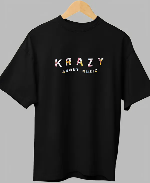 TOFFTEES_Premium_Black_Oversized_Krazy_About_Music_Half_Sleeves_T-shirt_|_French_Terry_Fabric__(220_GSM)