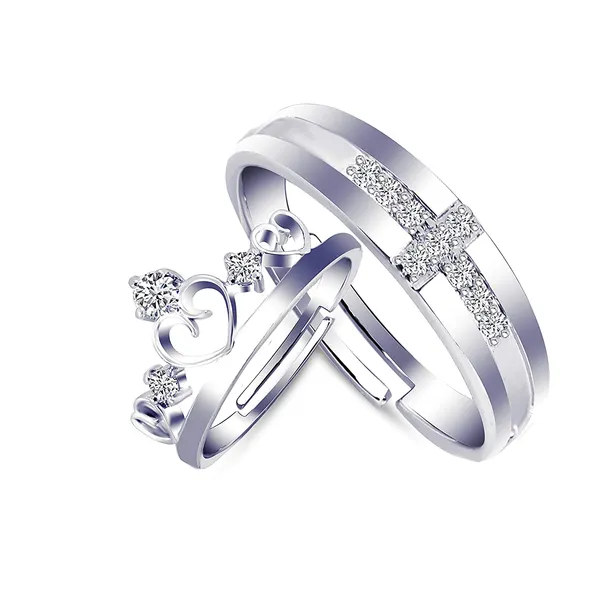 Grahakji Valentine Gifts Adjustable CZ AD Silver Platinum American Diamond Love King Crown Couple Finger Rings Combo for Girls Boys Men Husband Wife Couples Boyfriend Girlfriend Women Lovers Price in ...