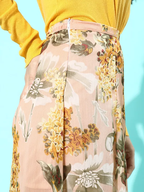 Orange_Cotton_Blend_Floral_Print_Casual_A-line_Skirt_For_Women