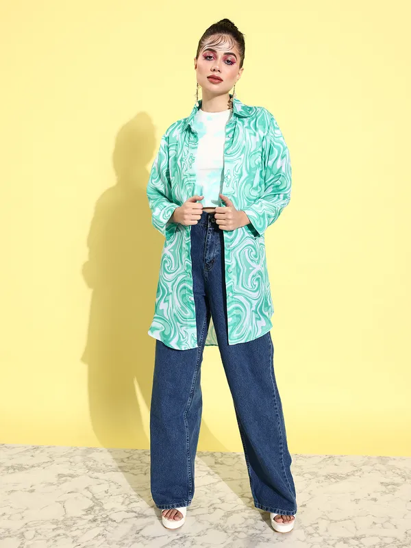 Light_Blue_&_White_Modal_Full_Sleeve_Printed_Tailored_Fit_Long_Shirt_For_Women