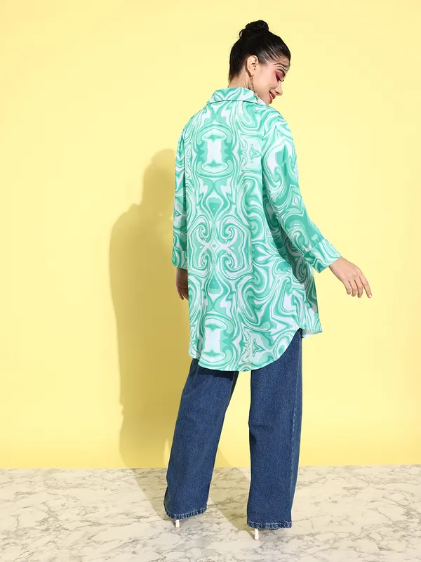 Light_Blue_&_White_Modal_Full_Sleeve_Printed_Tailored_Fit_Long_Shirt_For_Women
