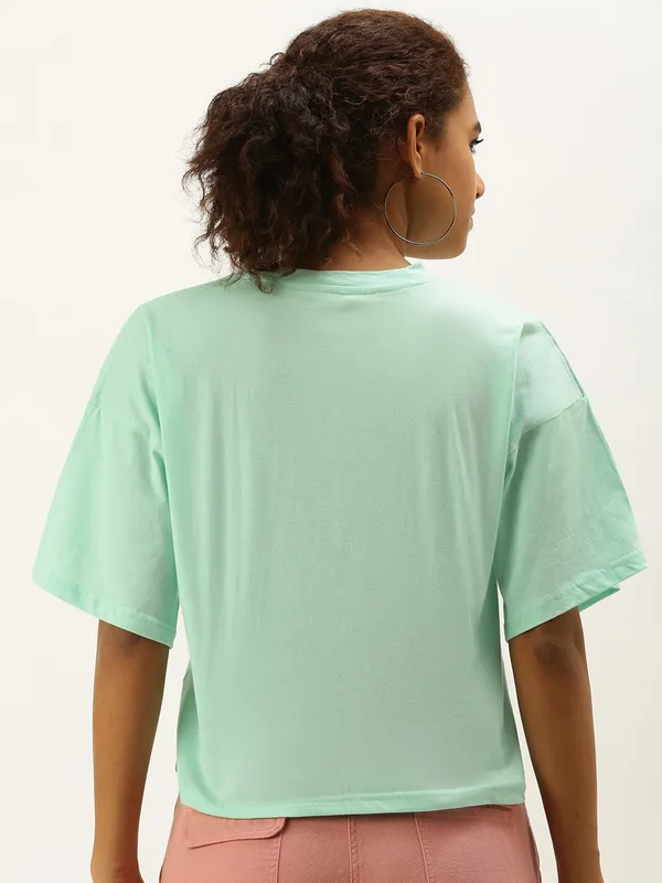 Green_Cotton_Blend_Printed_Loose_Fit_Half_Sleeve_T-Shirt_For_Women