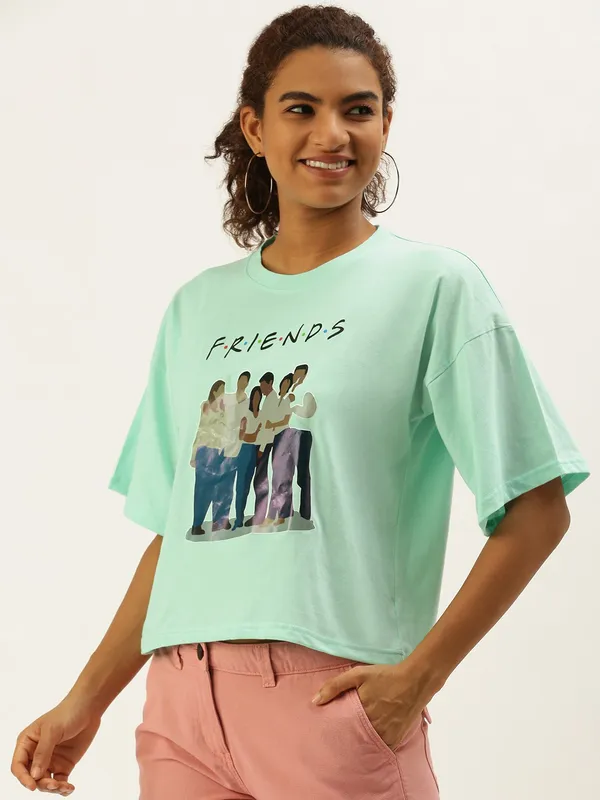 Green_Cotton_Blend_Printed_Loose_Fit_Half_Sleeve_T-Shirt_For_Women