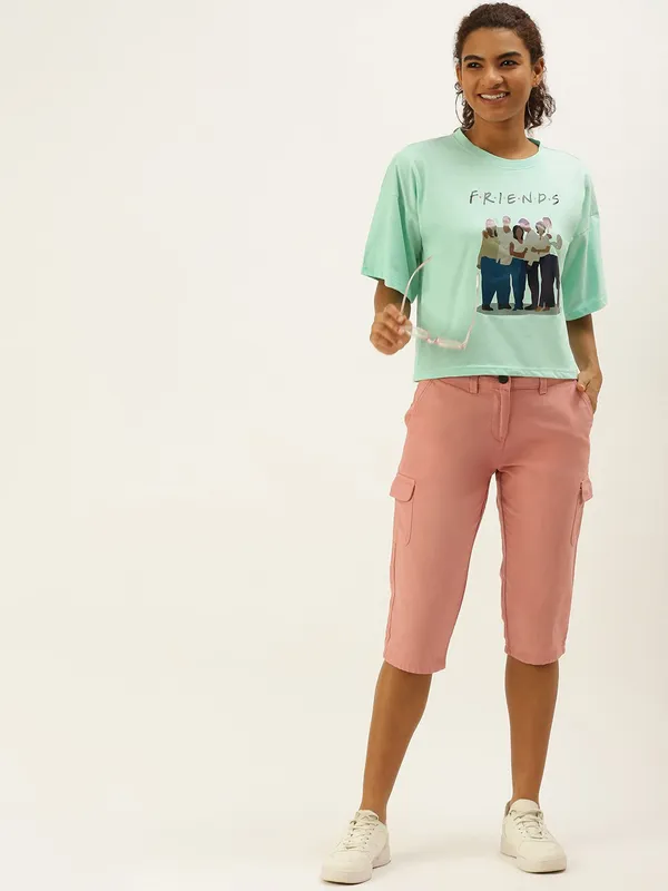 Green_Cotton_Blend_Printed_Loose_Fit_Half_Sleeve_T-Shirt_For_Women