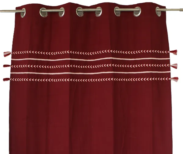 Pack_of_2_Cotton_Maroon_Boho_Braids_Collection_Curtain_Set_for_Window_and_Door
