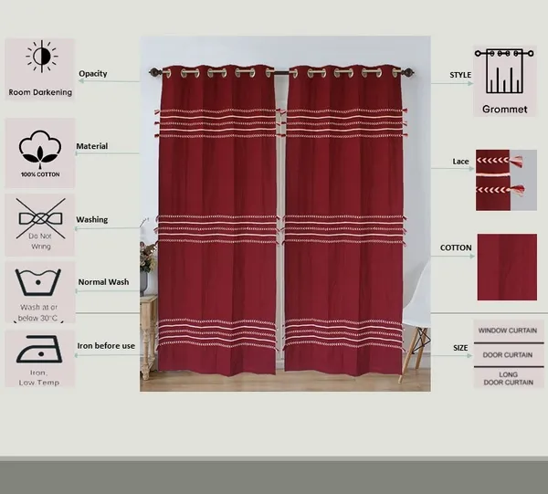 Pack_of_2_Cotton_Maroon_Boho_Braids_Collection_Curtain_Set_for_Window_and_Door