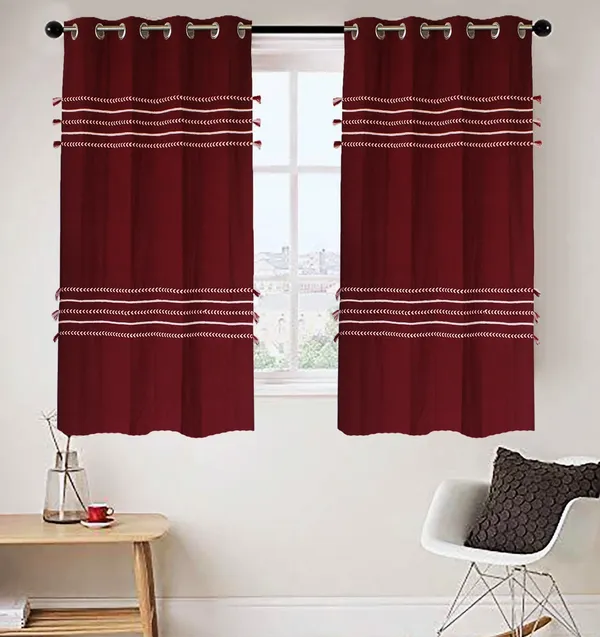 Pack_of_2_Cotton_Maroon_Boho_Braids_Collection_Curtain_Set_for_Window_and_Door