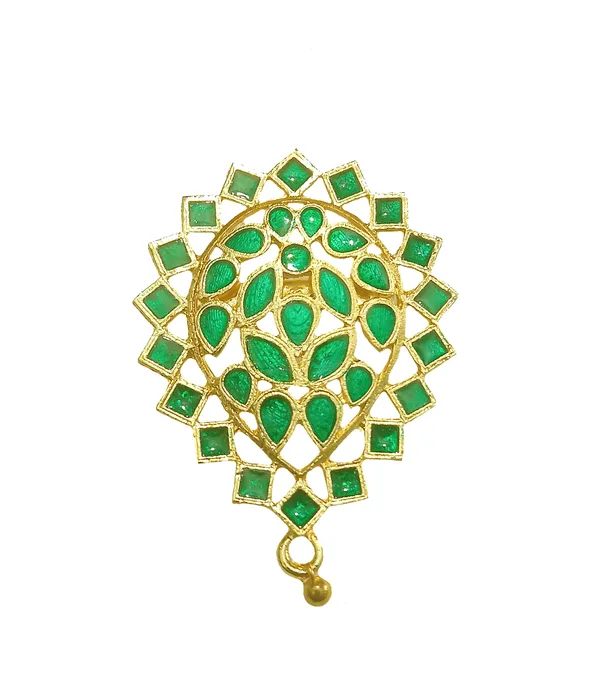 (Pack_Of_2)_Assamese_Traditional_Gold_Plated_Green_Meenakari_Brooch_/Saree_Pin