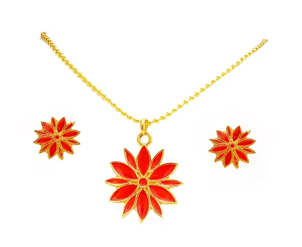 Assamese_Traditional_Gold_Plated_Red_Color_Star_Design_Chain_Pendant_Set_For_Women_&_Girls