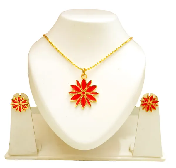 Assamese_Traditional_Gold_Plated_Red_Color_Star_Design_Chain_Pendant_Set_For_Women_&_Girls