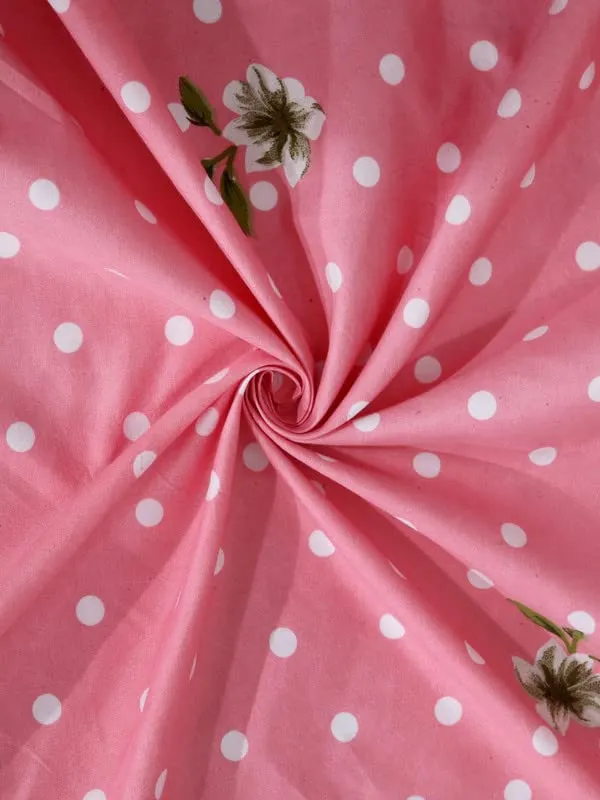 220TC_Elastic_Fitted_100%_Cotton_Feel_Printed_King_Size_Double_Bed_Bedsheet_with_2_Pillow_Cover_(72"x78"_Upto_6"_Mattress)_Pink_Polka_Dots
