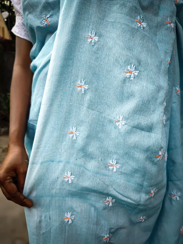 Sky_Blue_Cotton_Embroidery_Full_Body_Shiuli_Design_Handloom_Saree