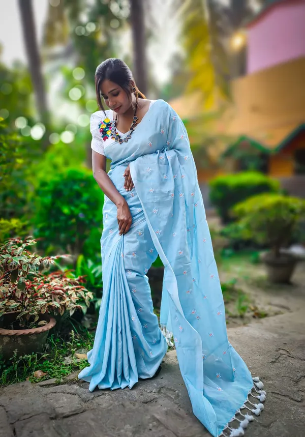 Sky_Blue_Cotton_Embroidery_Full_Body_Shiuli_Design_Handloom_Saree