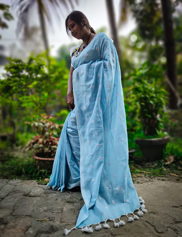 Sky_Blue_Cotton_Embroidery_Full_Body_Shiuli_Design_Handloom_Saree