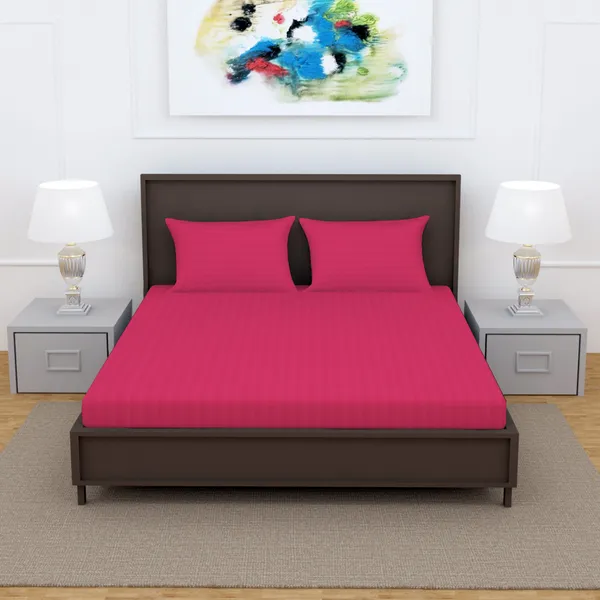_100%_Cotton_220_TC_Italian_Stripes_Flat_King_Size_Bedsheet_With_2_Pillow_Cover_(108_x_108_Inch,_HOT_PINK)