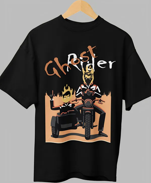 TOFFTEES_Premium_Black_Oversized_Ghost_Rider_Half_Sleeves_T-shirt_|_French_Terry_Fabric__(220_GSM)