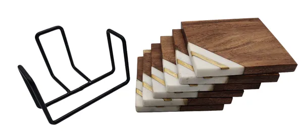 Coaster_Set_Square_(Marble)_(S/6_With_Stand)