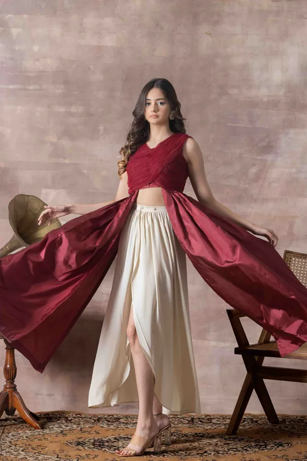 Skirt_Style_Net_And_Tissue_Maroon_Tunic_Indo-Western_Set