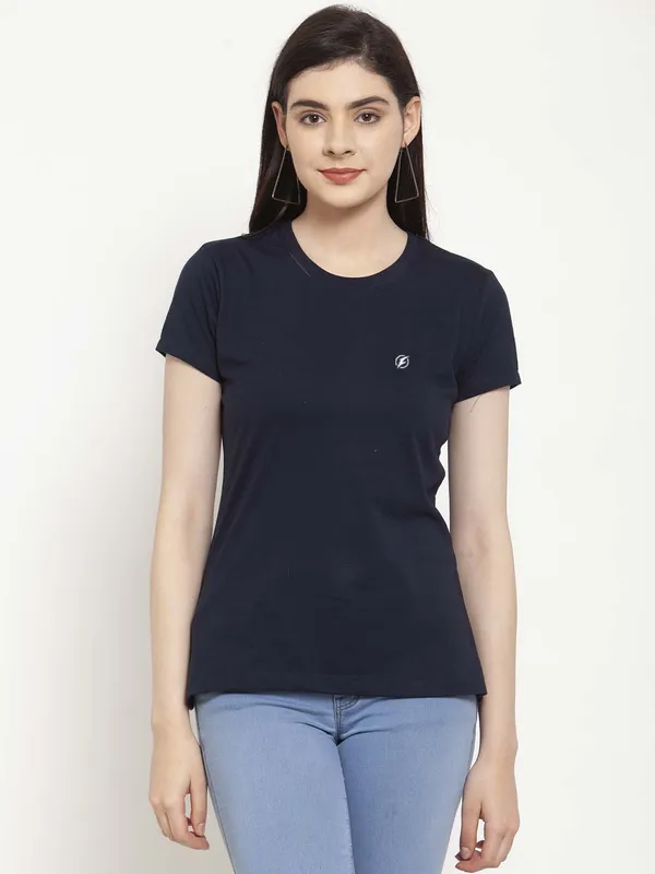 Pack_of_2_Maroon_&_Navy_Blue_Cotton_Round_Neck_Short_Sleeves_T-Shirt_For_Women