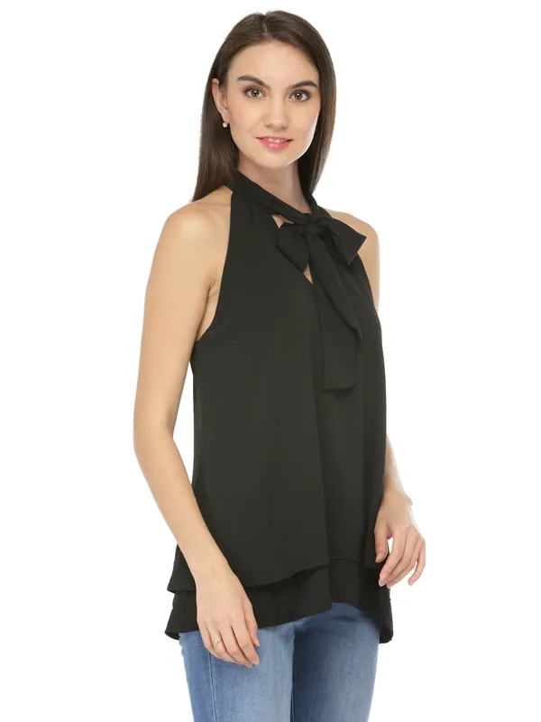 Ruffle_Neck_Tie_Front_Racer_Back_Sleeveless_Long_Fancy_Tee_Casual_Blouse_Tops_For_Women
