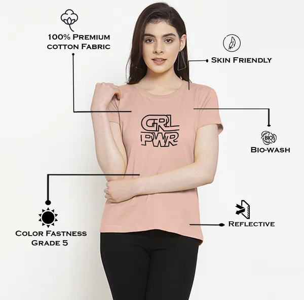 Coral_Cotton_Girl_Power_Print_Round_Neck_T-Shirt_For_Women