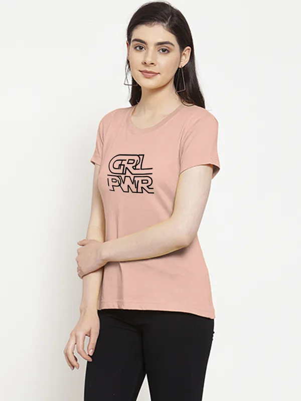 Coral_Cotton_Girl_Power_Print_Round_Neck_T-Shirt_For_Women